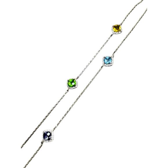 Monet Vintage Signed Women 15.5" Long Silver Tone Chain Necklace Station Gems - Picture 2 of 8